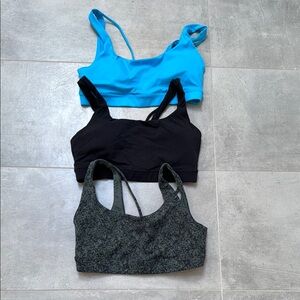 Athleta Sports Bras Trio - Bright Blue, Black, Charcoal Pattern